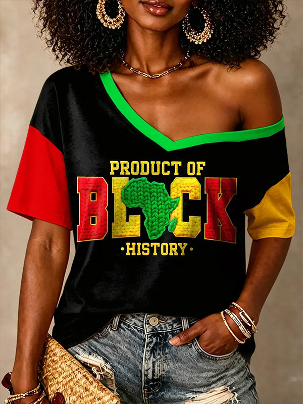 Women's Juneteenth African Map Color Block Print Casual T-Shirt