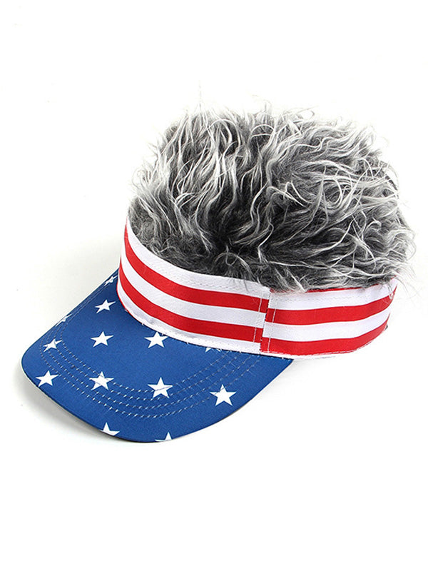Independence Day Stars And Stripes American Flag Print Fur Wigs Baseball Cap
