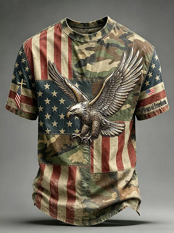 Men's Independence Day Flag Eagle Camo Print Casual T-Shirt