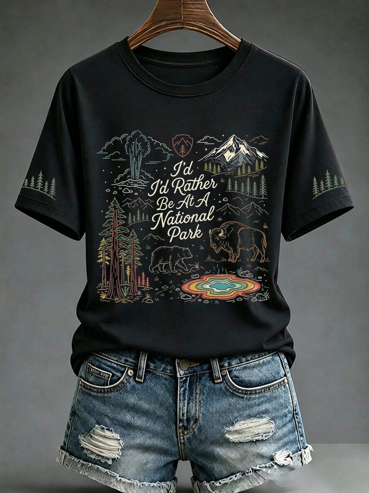 Women's I'd Rather Be At A National Park Print Short-Sleeve Top