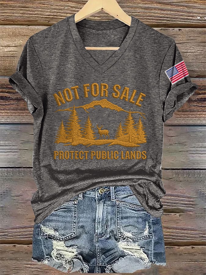 V-Neck Retro Resist Not For Sale Protect Public Lands Print T-Shirt