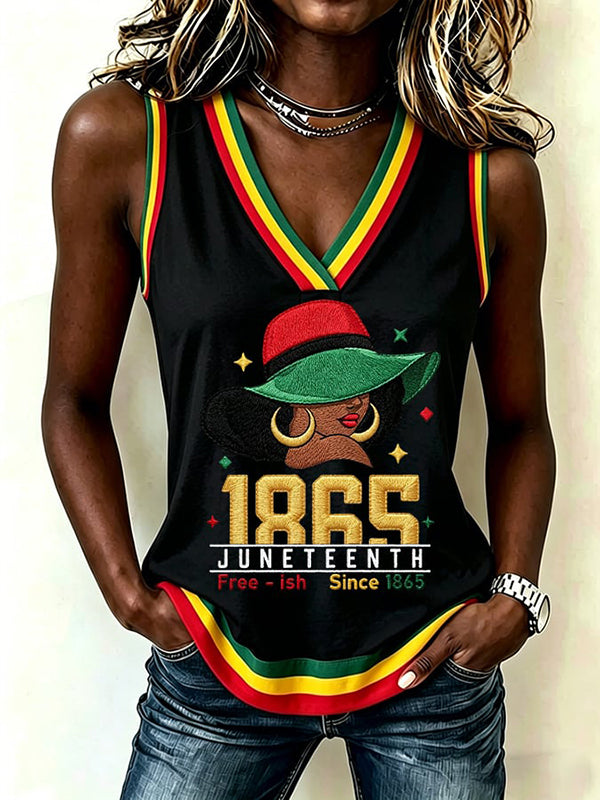 Women's Juneteenth Print Casual V Neck Tank Top