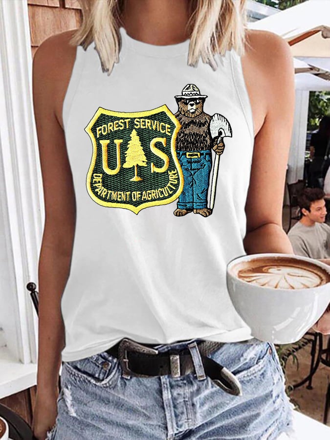 Retro Save The Forest Service Print Tops Tank