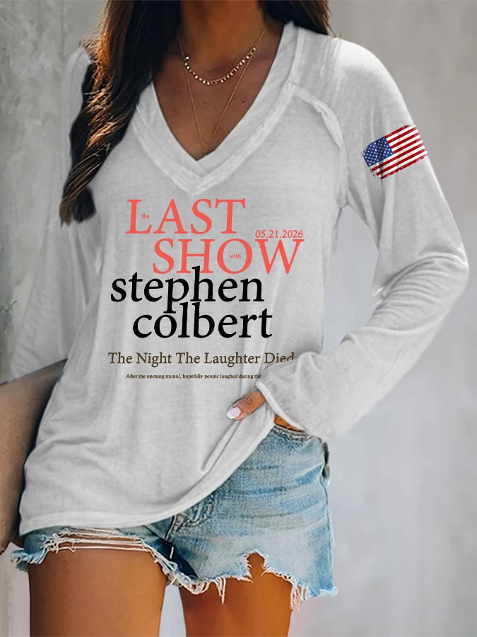 V-Neck Retro Last Show 05.21.2026 The Night The Laughter Died After The Opening Monol, Hopefully People Laughed During The Show Print T-Shirt