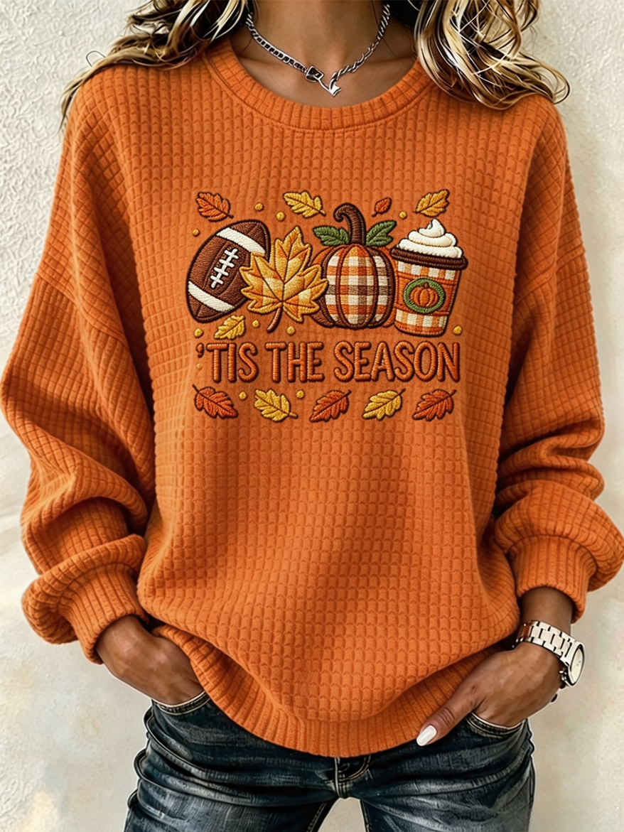 Women's Pumpkin Print Crew Neck Check Sweatshirt