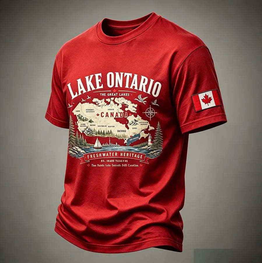 Men's Retro Canada Lake Ontario Printed T-shirt