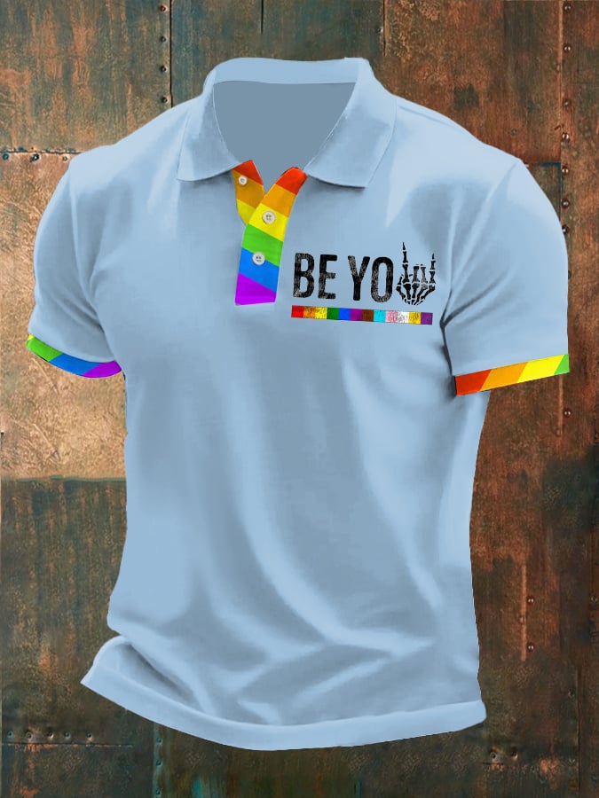 Man's Be You Rainbow Pride Stripes Printed POLO Shirt