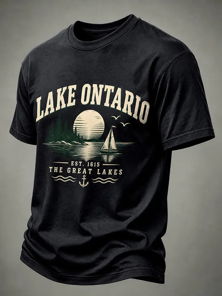 Men's Lake Ontario Printed Short Sleeve Casual Crew Neck T-shirt