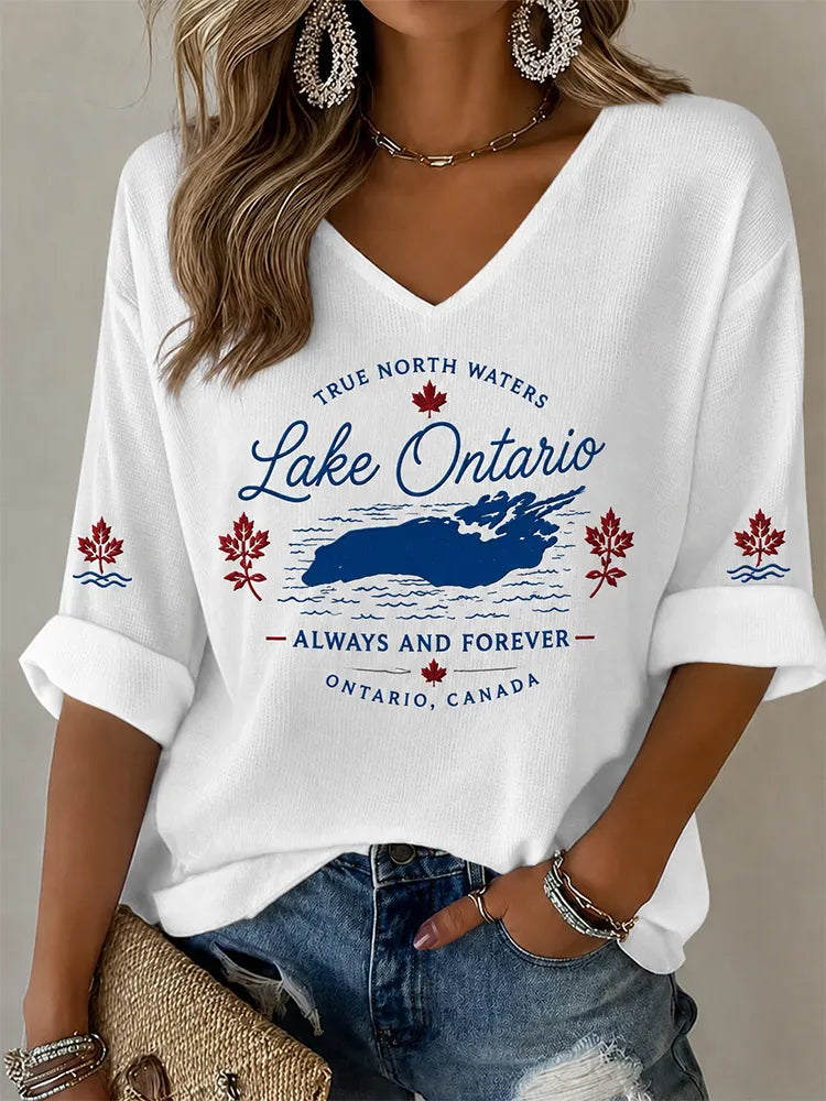 Women's Lake Ontario Always And Forever Half Sleeve V-neck T-shirt
