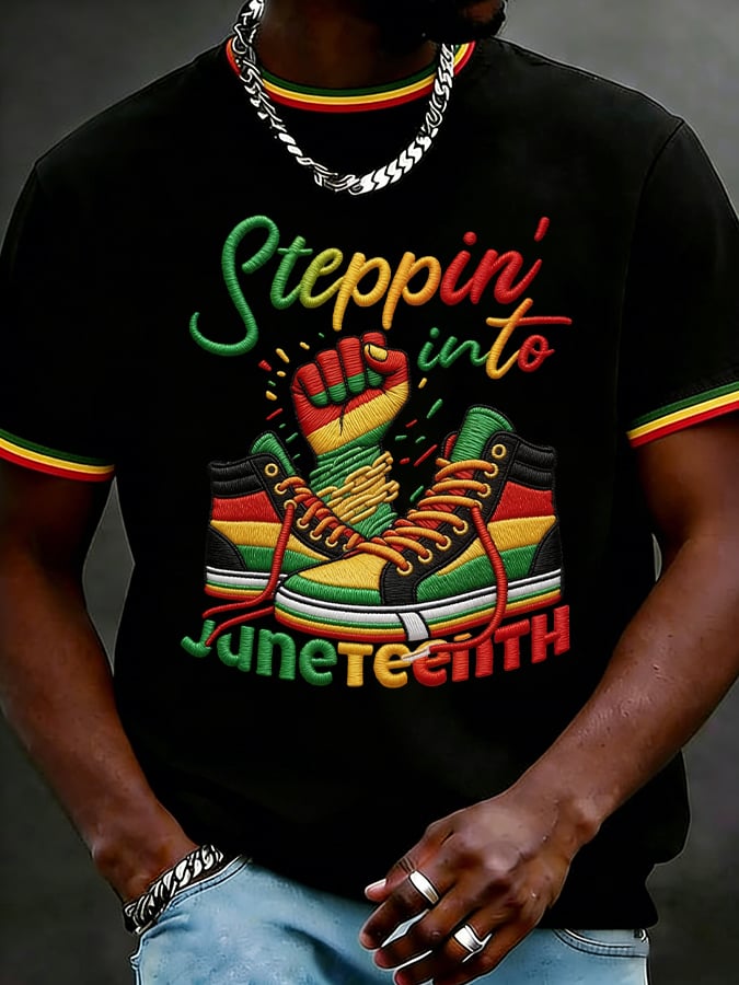Men's Stepping Into Juneteenth Printed Casual T-shirt
