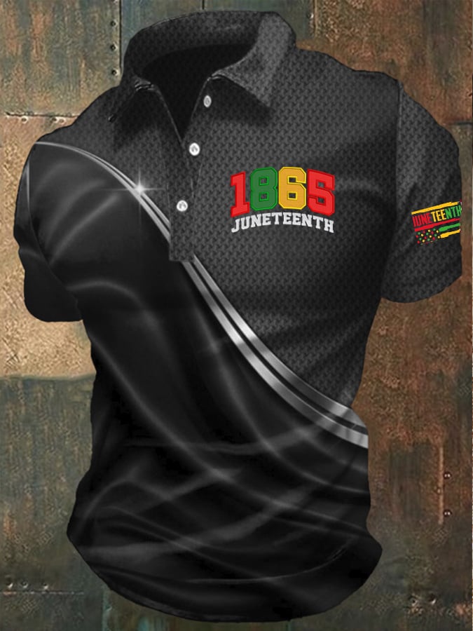 Men's Juneteenth Print  Casual Polo Shirt