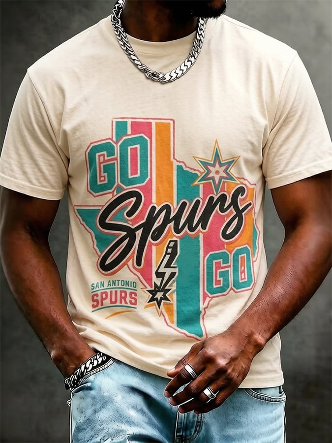 Men's Casual Basketball-Print Crew Neck T-Shirt