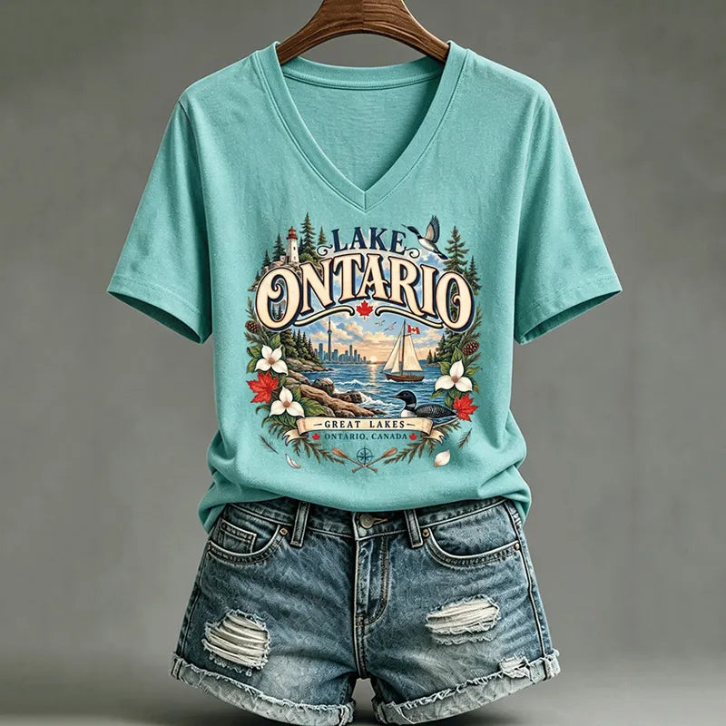 Women's Lake Ontario Casual Art Printed T-shirt