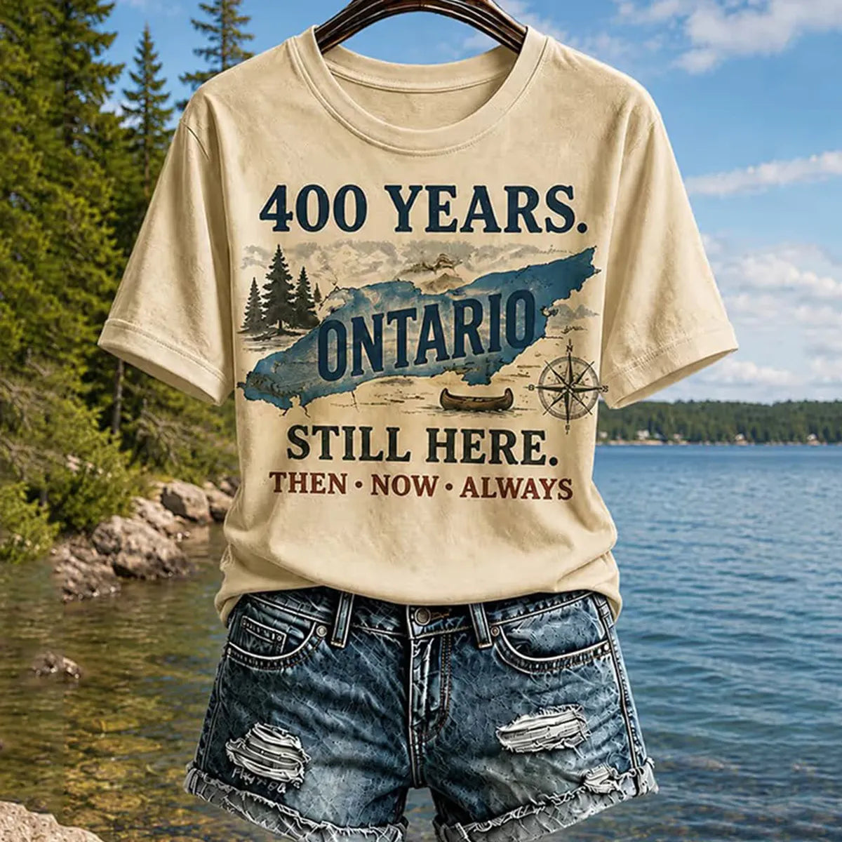 Women's Retro 400 Years. Ontario Still Here. Then • Now • Always Print Crew Neck T-shirt