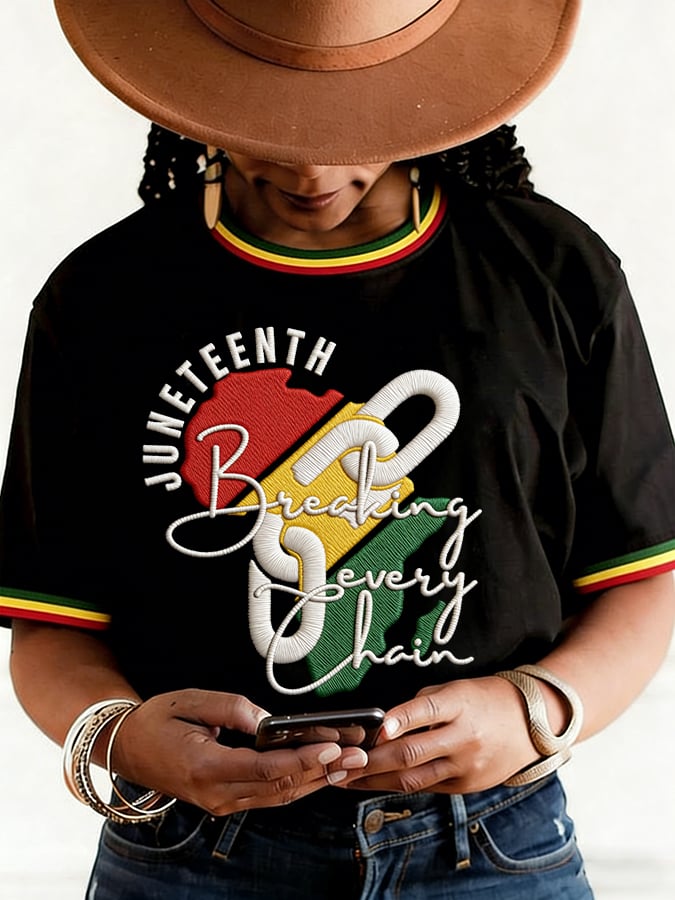 Women's Juneteenth Breaking Every Chain Print Round Neck T-shirt