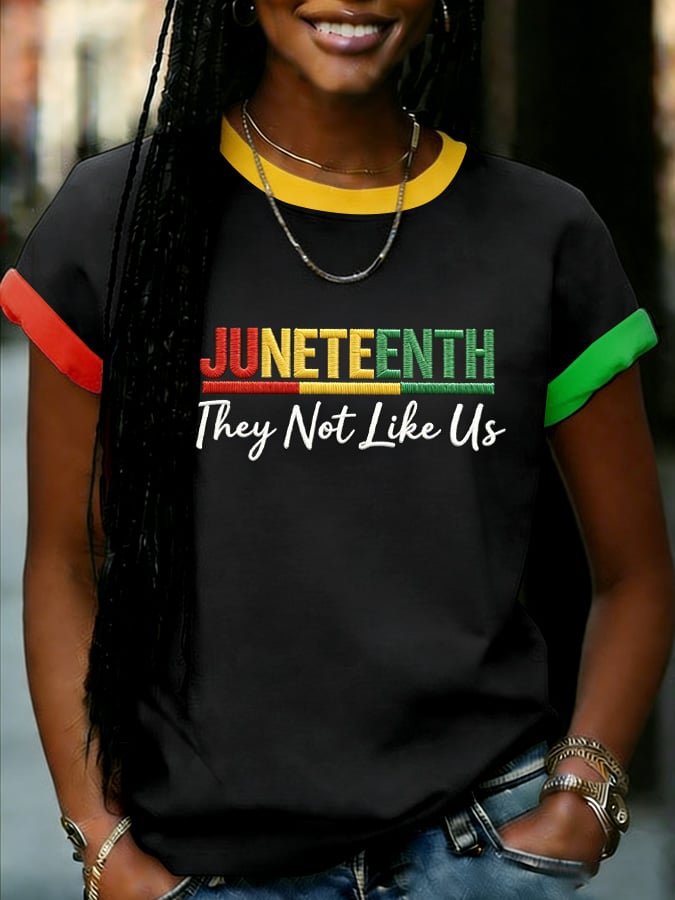 Women's Black Juneteenth Print Casuasl T-Shirt