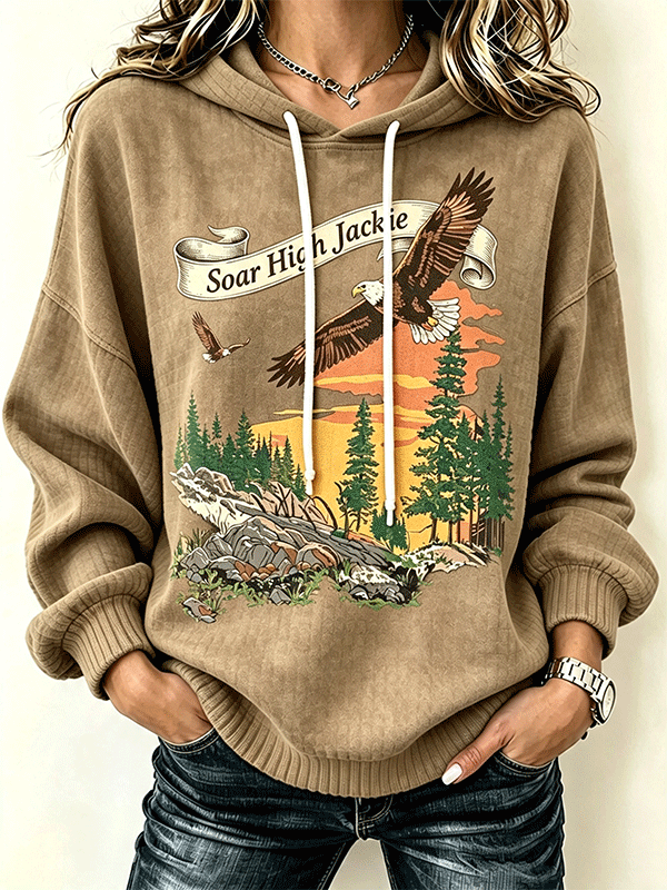Women's Soar High Jackie Wilderness Eagle Graphic Casual Hoodie