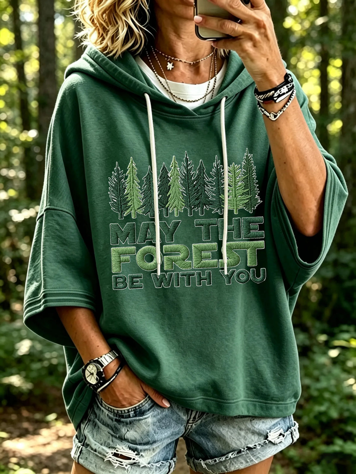 Women's Retro May The Forest Be With You Print Hoodie
