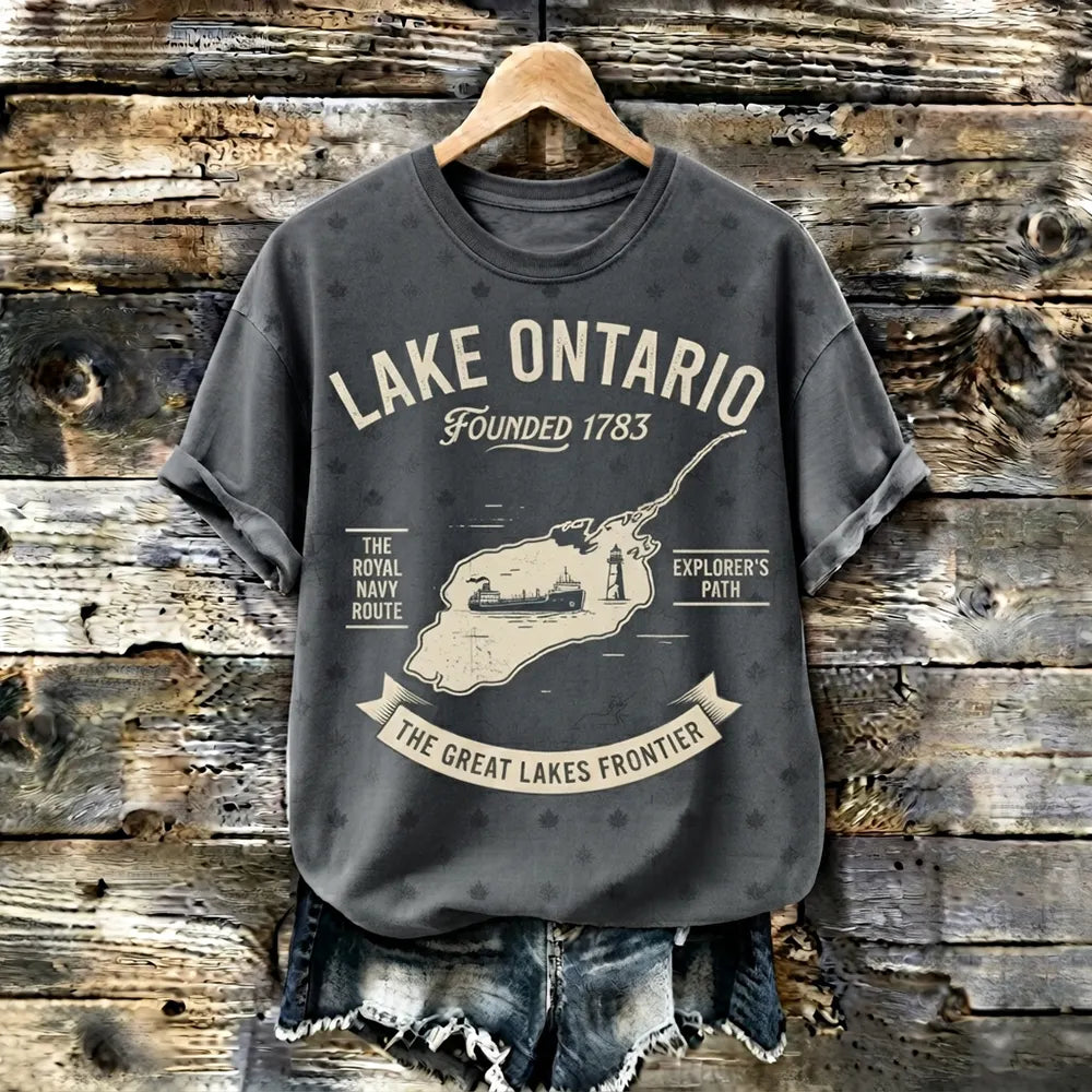 Women's Vintage Washed T-shirt - Lake Ontario Map & Ship