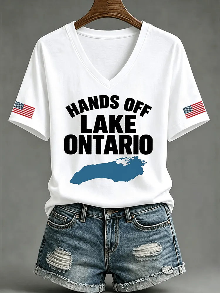 Women's Hands Off Lake Ontario Print V-neck T-shirt