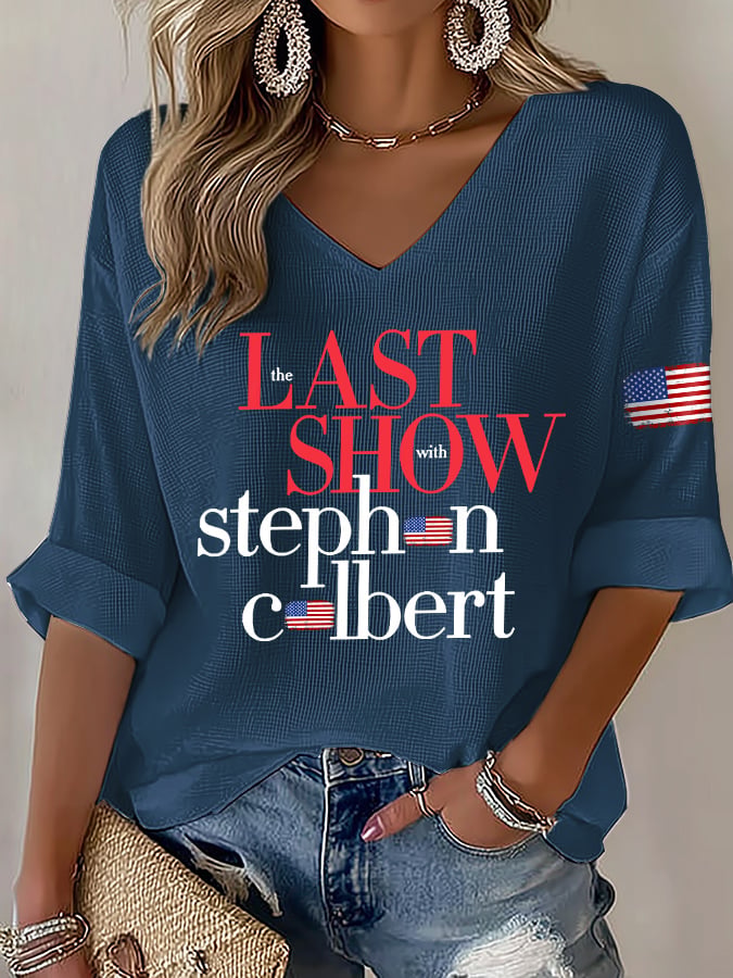 V-Neck Retro Last Show Print T-Shirt
