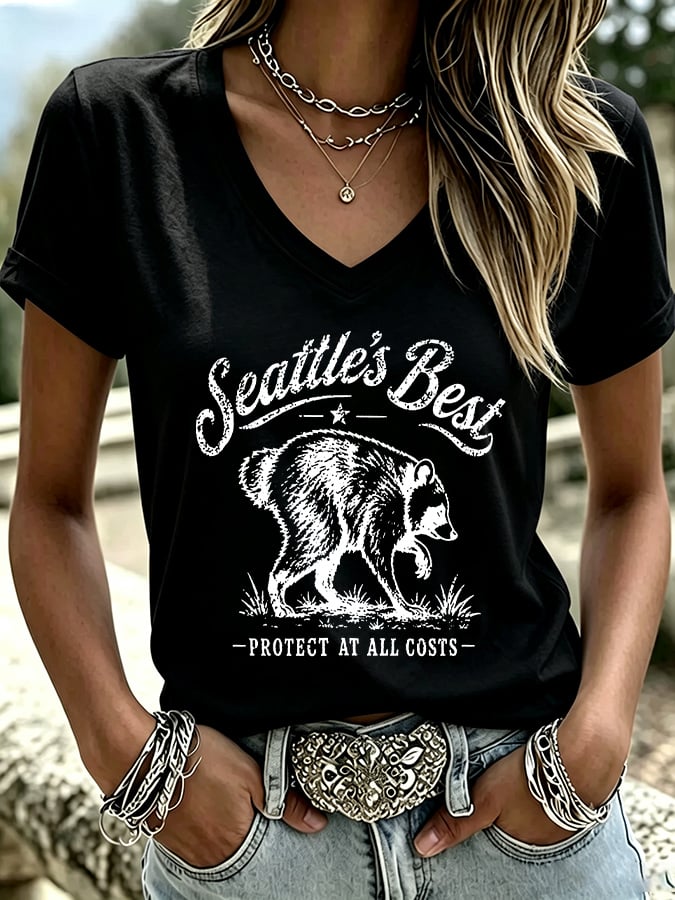 Women's Seattle's Best Protect At All Costs Print V Neck T-Shirt