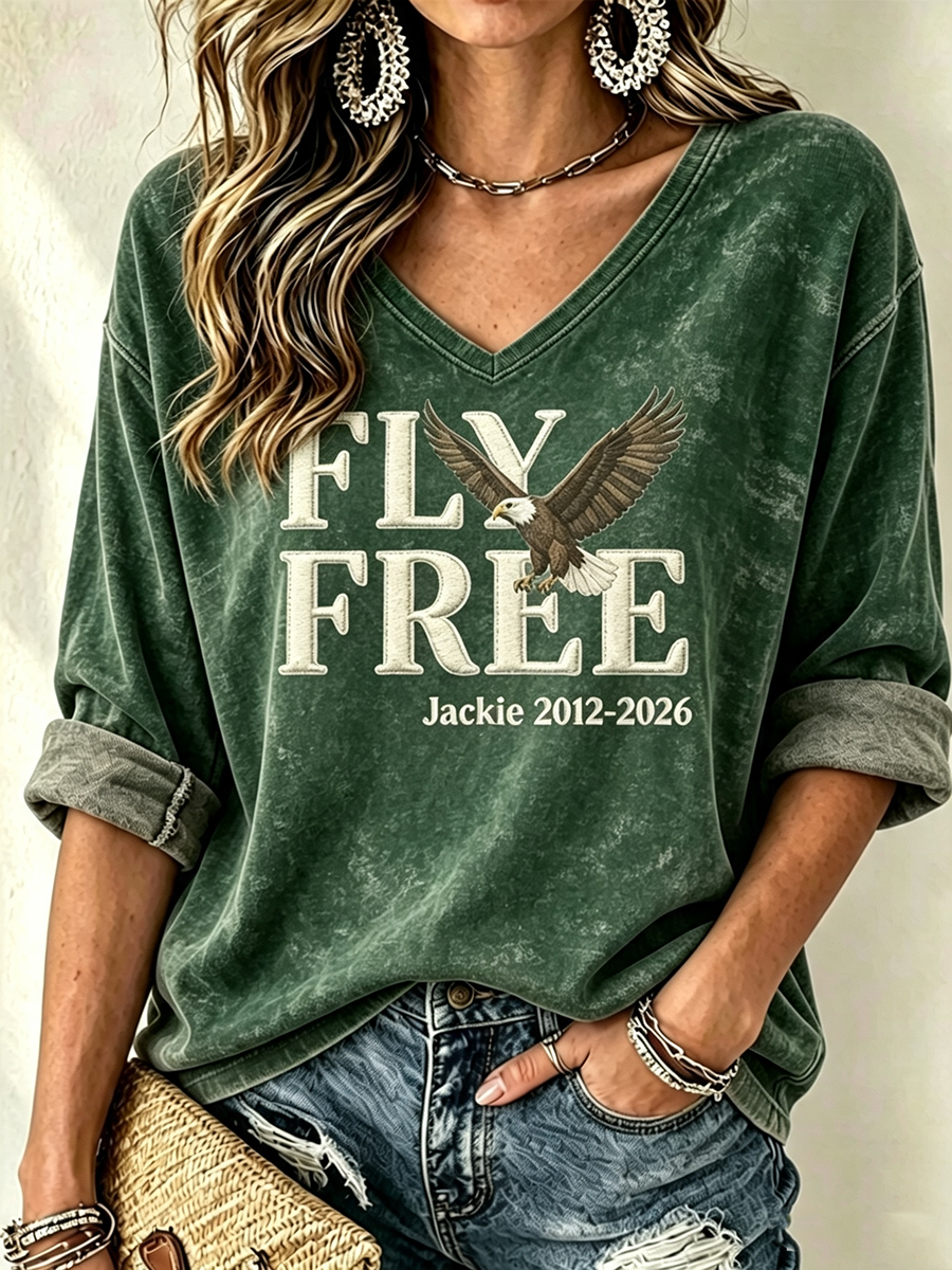 Women's V-Neck Retro Forever Free Printed T-shirt