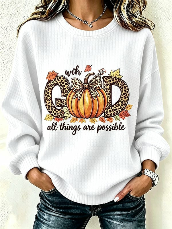 Women'S Autumn Pumpkin Faith Printed Round Neck Checkered Sports Shirt