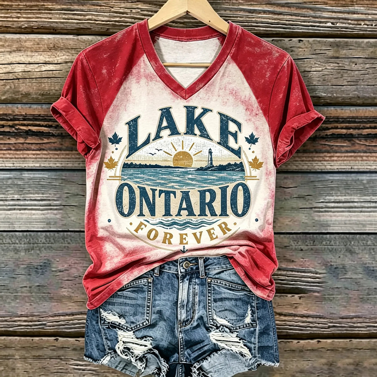 Women's Retro Lake Ontario Print T-shirt