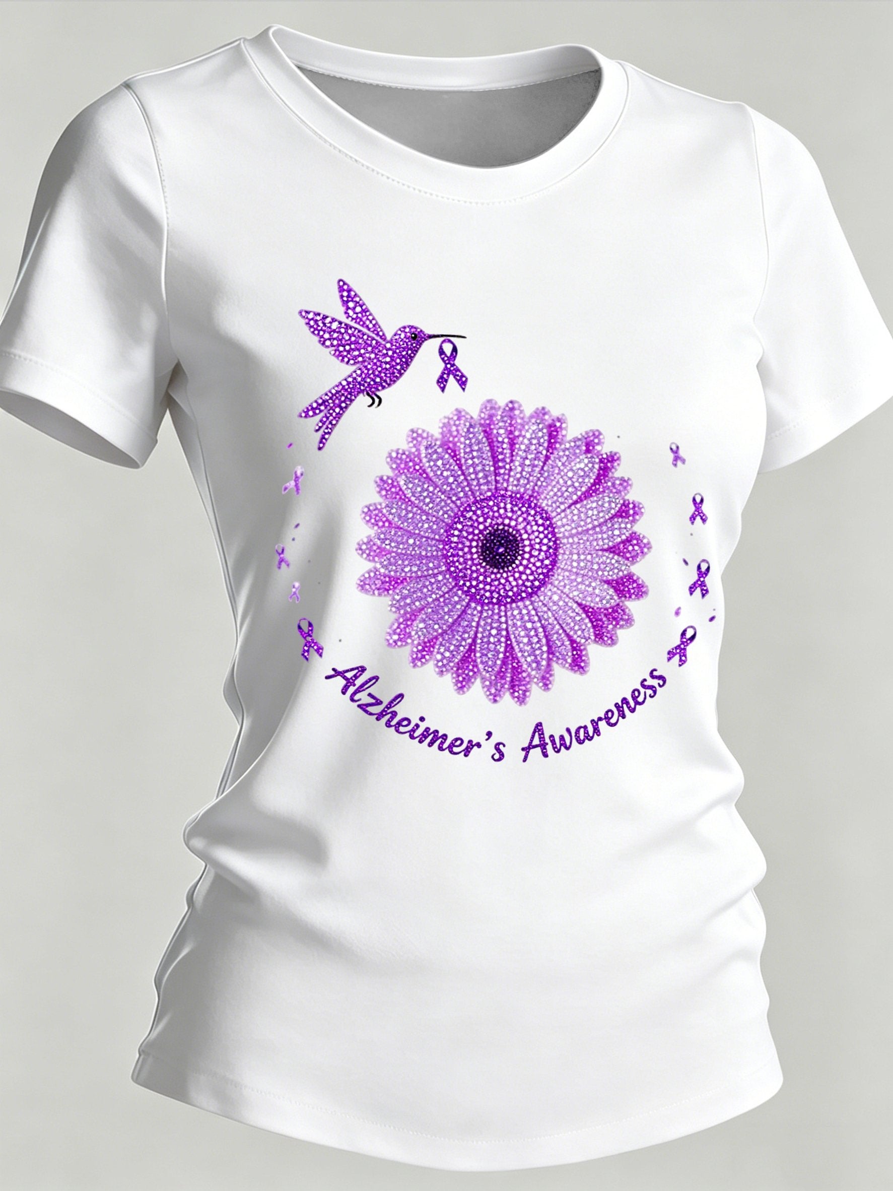 Women's Alzheimer's Awareness Print Casual Crewneck Top