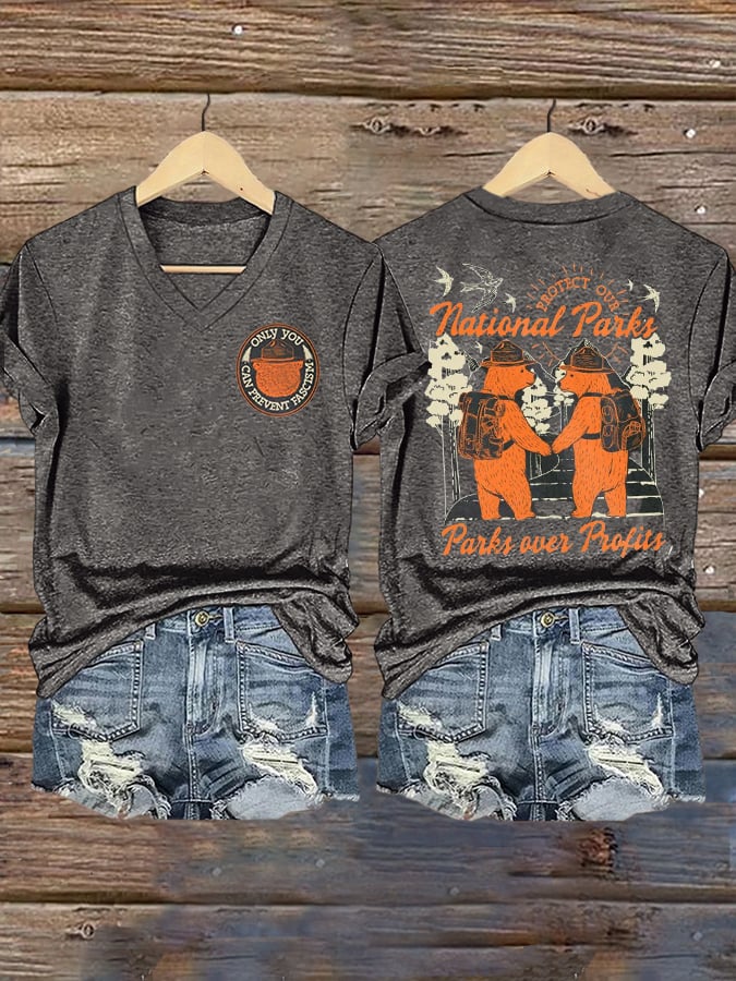 Women's Protect National Parks Print V-Neck T-Shirt