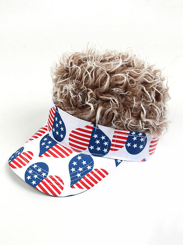 Independence Day Stars And Stripes American Flag Print Fur Wigs Baseball Cap