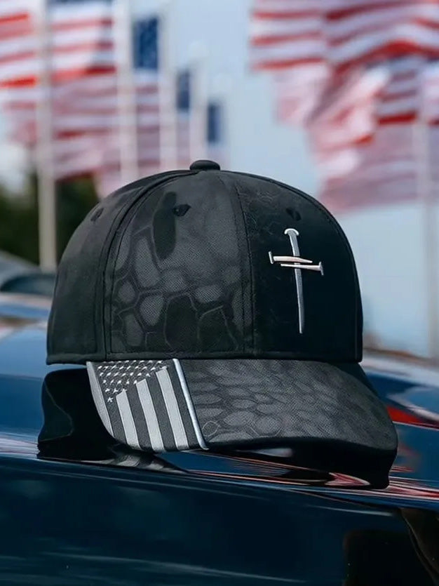 Independence Day USA Flag Cross Graphic Print Outdoor Adjustable Baseball Cap