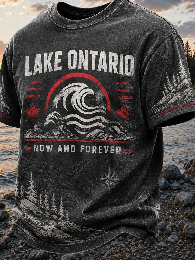Men's Casual Short-sleeve T-shirt - Lake Ontario Ocean Wave, Sunset & Pine Forest Print