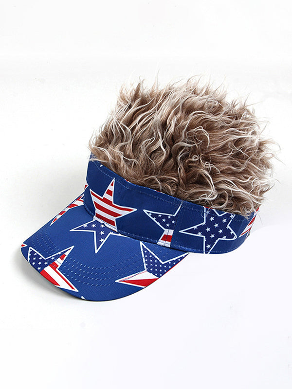 Independence Day Stars And Stripes American Flag Print Fur Wigs Baseball Cap