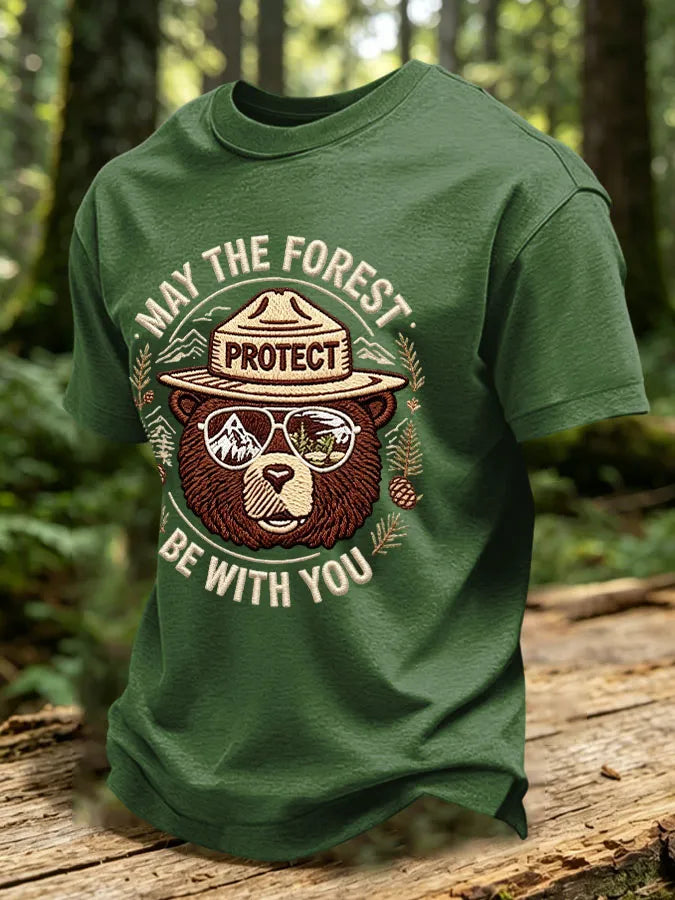 Men's Retro May The Forest Be With You Printed Casual T-Shirt