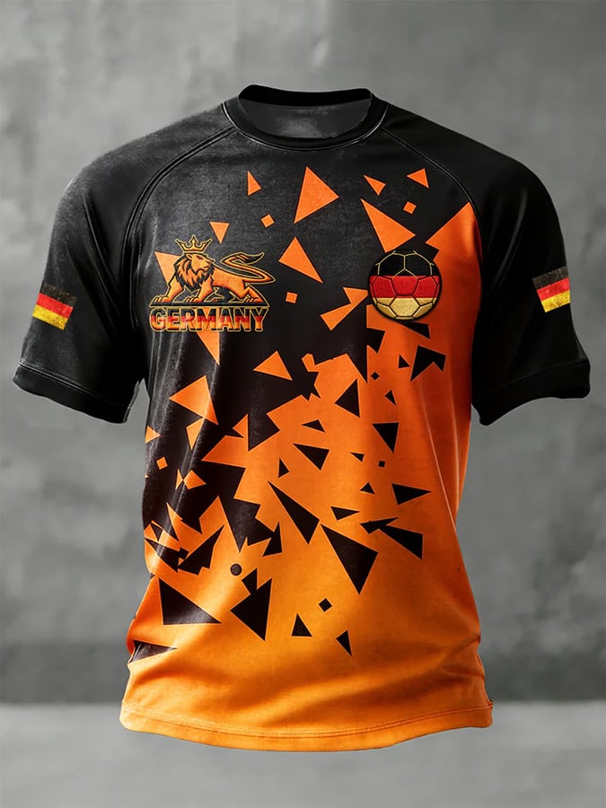 Herren-T-Shirt im Casual-Stil mit Rundhalsausschnitt, kurzen Ärmeln und deutschem Fußball-Print
