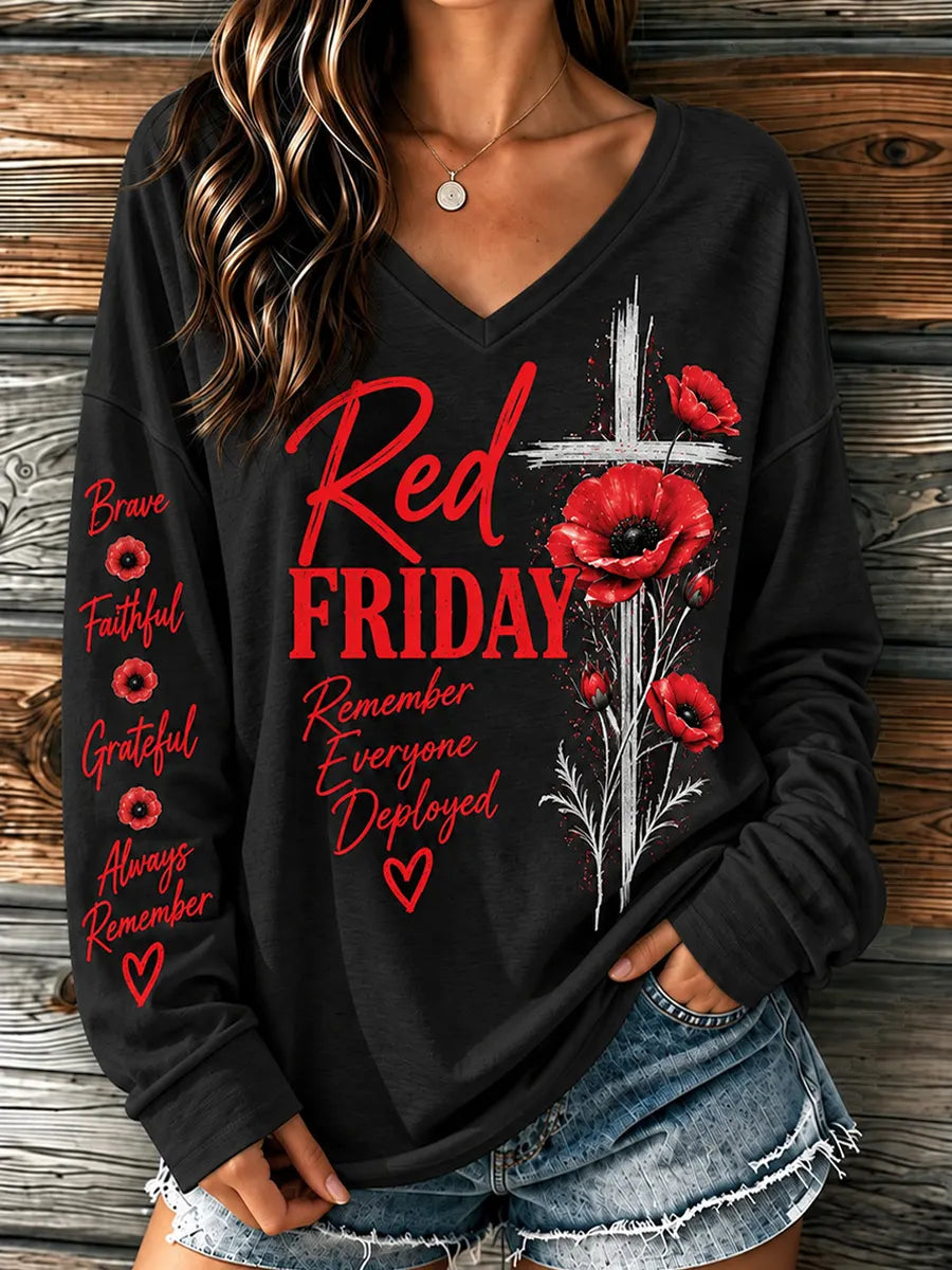 Women's Red Friday Art Print Casual Long-Sleeve T-Shirt