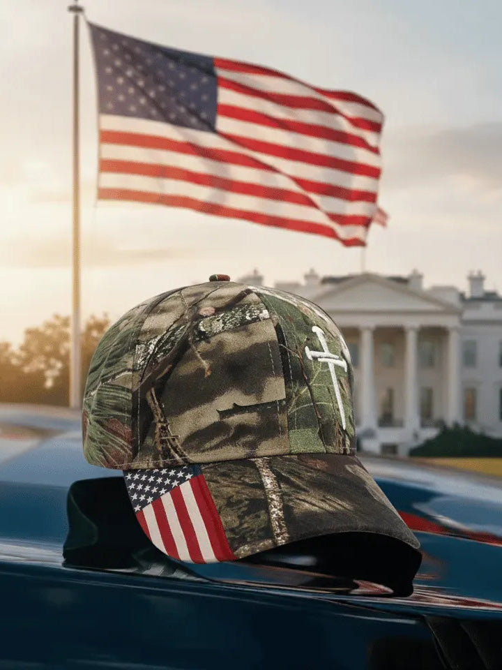 Independence Day USA Flag Cross Graphic Print Outdoor Adjustable Baseball Cap