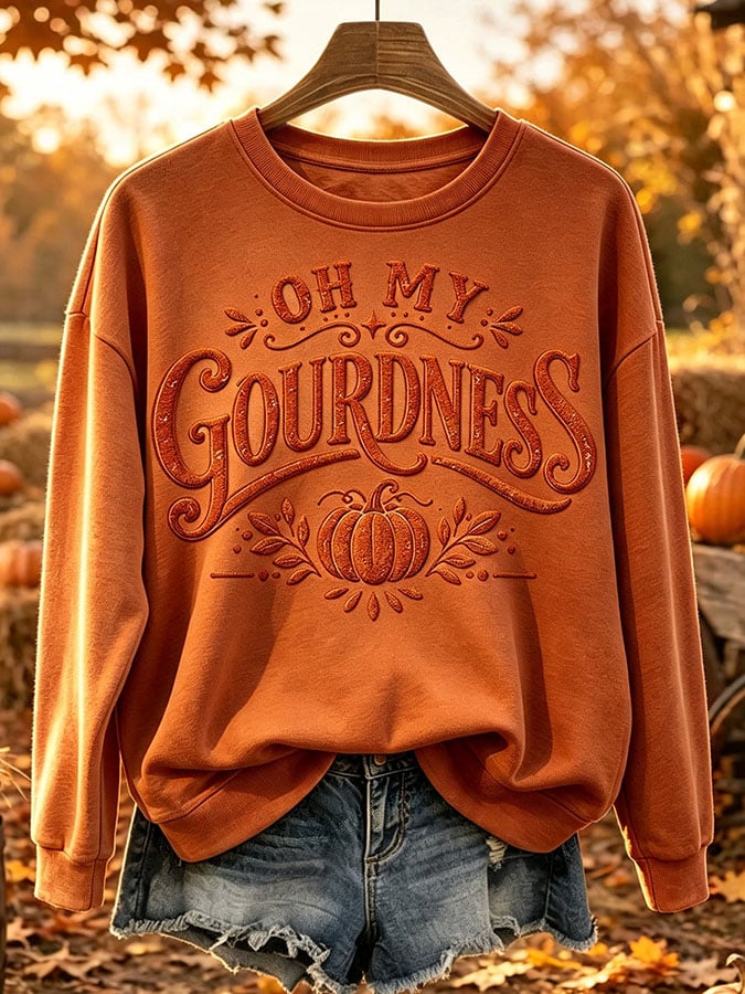 Women's Oh My Gourdness Print Casual Sweatshirt