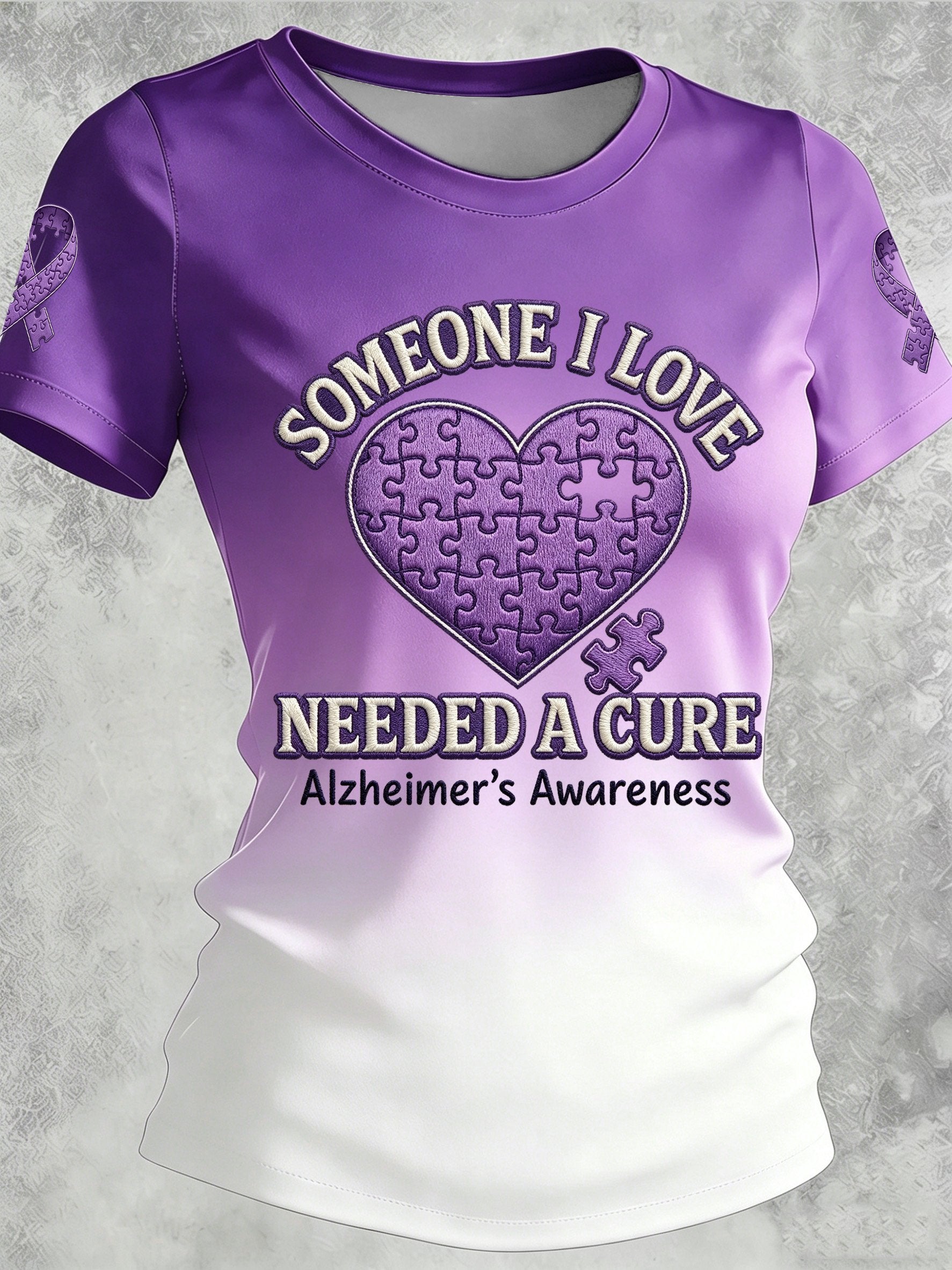 Women's Alzheimer's Awareness Print Casual Crewneck Top