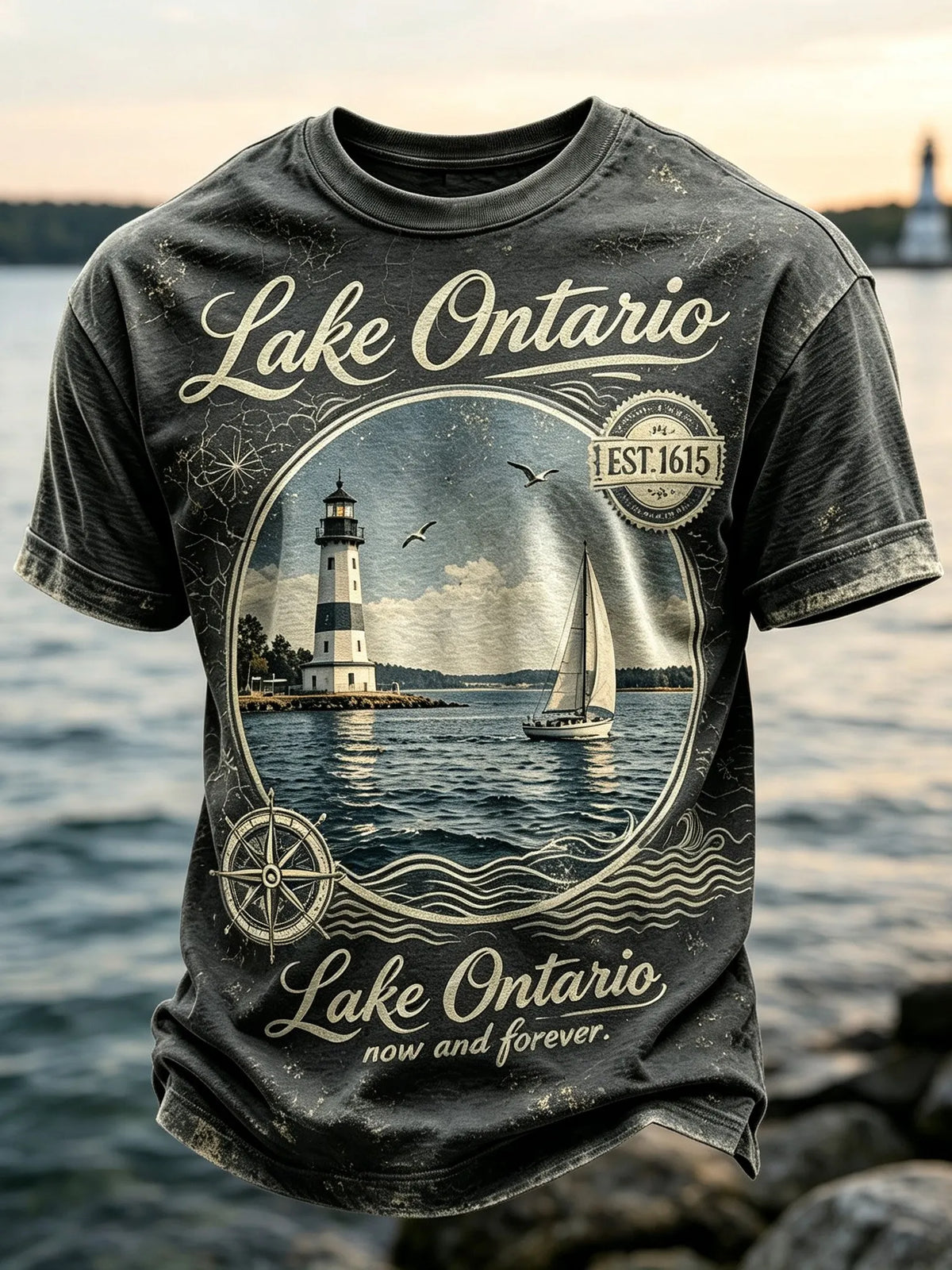 Men's Retro Lake Ontario Print T-shirt