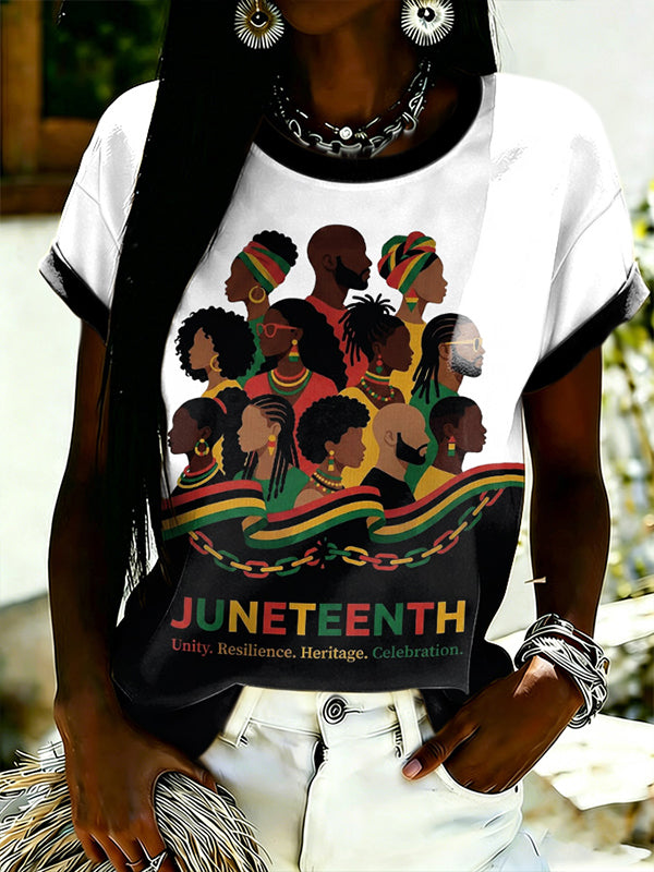 Women's Juneteenth Unity Resilience Heritage Celebration Print Casual T-Shirt